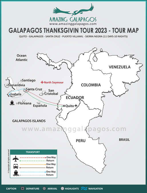 Tourmap  Galapagos Thanksgiving Tour 2024