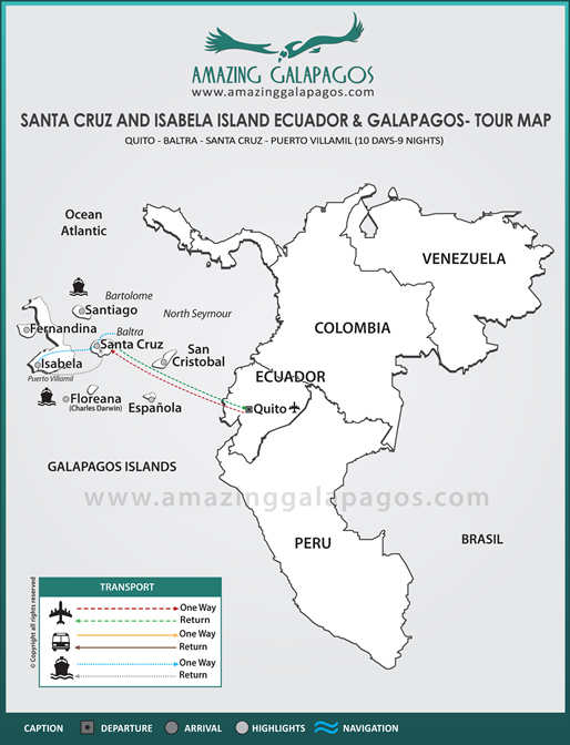 Tourmap Santa Cruz and Isabela Island Ecuador & Galapagos Adventure Land Tour