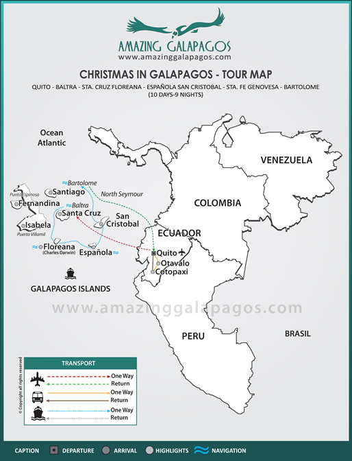 Tourmap Christmas in Galapagos  2023 - 8 day cruise on the Galaxy Yacht