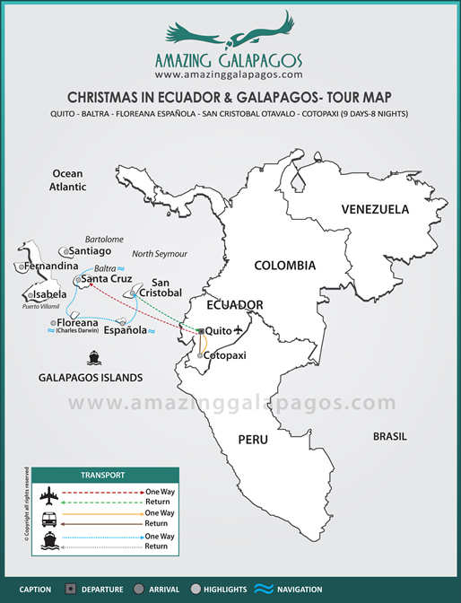 Tourmap Christmas in Ecuador & Galapagos  2023 - 9 day cruise on the Galaxy Yacht